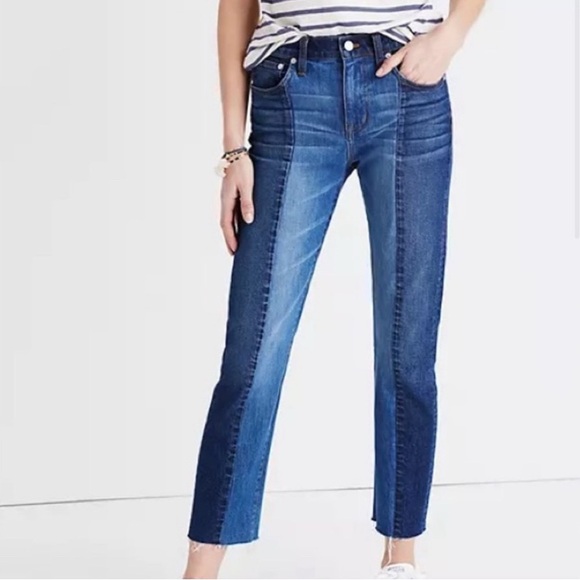 Madewell Womens Cruiser Straight Jeans Blue Stretch Medium Wash Frayed Hem 29 - Picture 1 of 13